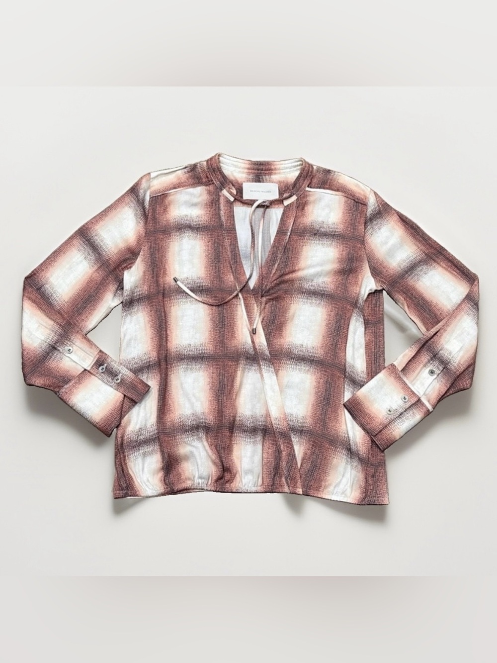 Brochu Walker Tatum Plaid Blouse Ombre V Neck Quiet Luxury Boho M